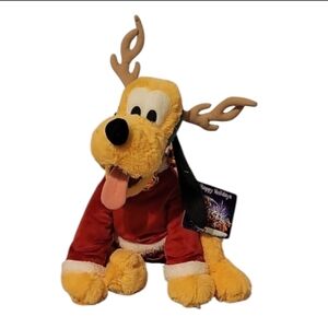 Vintage-1990 Disney Parks Holiday Collectible Pluto Plush Red Velvet Santa Suit